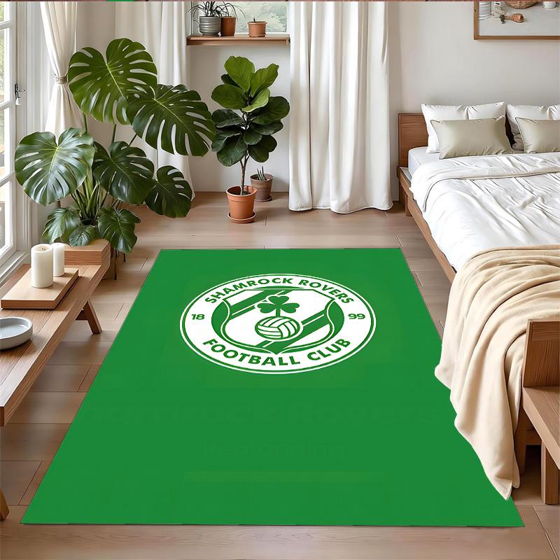 Anti‑Slip Crystal Velvet Floor Rug, Shamrock Rovers Design Carpet for Indoor Living Bedroom Home Decoration
