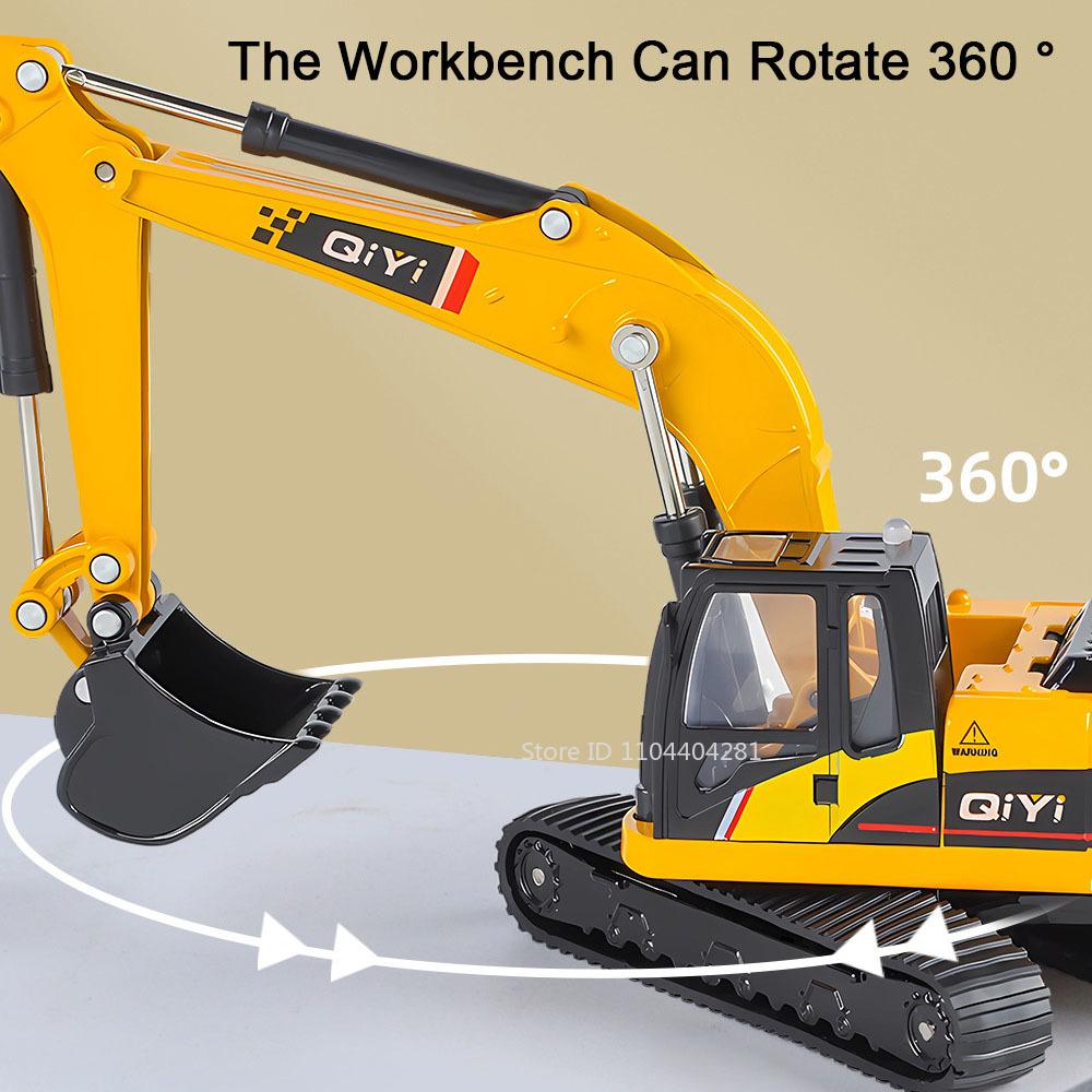 1:48 Flatbed Truck Mounted Excavator Alloy Model Toys Diecast Car Door Opened Sound Light Miniature Vehice Children Fun Toy Gift