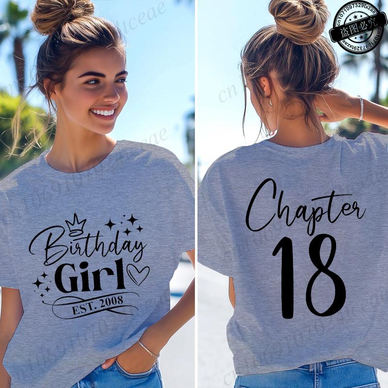 Ragazza del Compleanno Nata nel 2008 Magliette da Donna Regali Divertenti per Ragazze T-shirt Capitolo 18 Ragazza del 18° Compleanno Top Grafici Abbigliamento Femminile