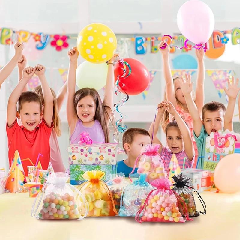 100PCS White Organza Bags Mesh Organza Jewelry Bags Drawstring, Small Drawstring Favor Pouches Christmas Candy Wedding Birthday