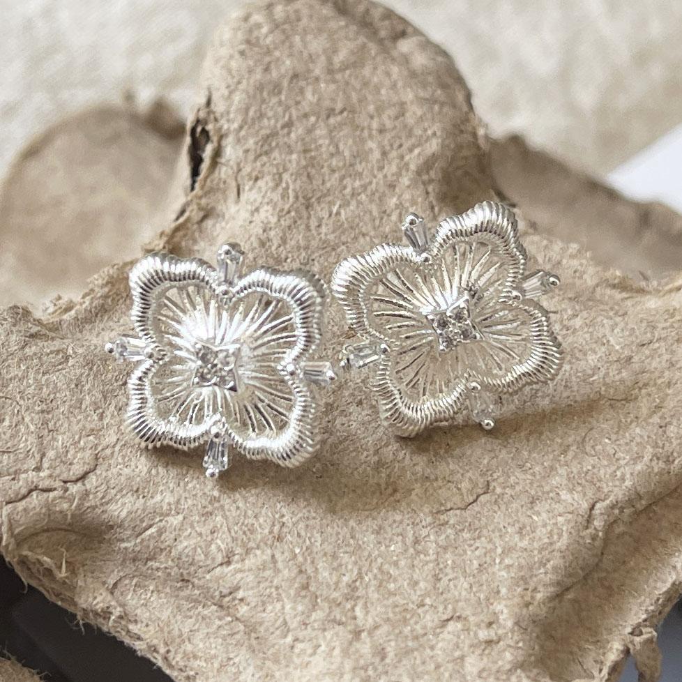 925 Sterling Silver Vintage Earrings For Women Trendy Square Flower Shape CZ Earring Jewelry Prevent Allergy Party Accessories