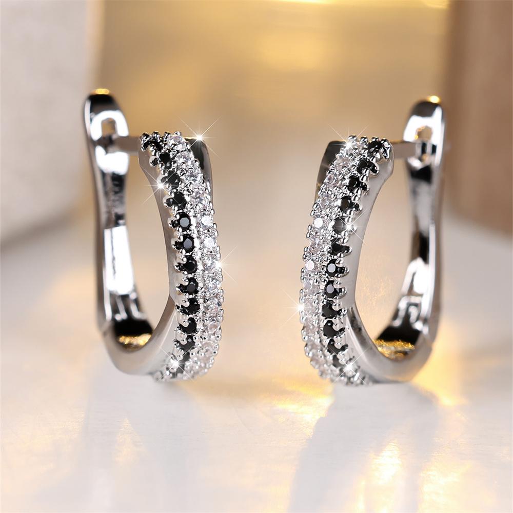 Cute Blue Rose Red Hoop Earring Green Crystal Multicolor Zircon Earrings For Women Vintage  Silver Color Wedding Jewelry