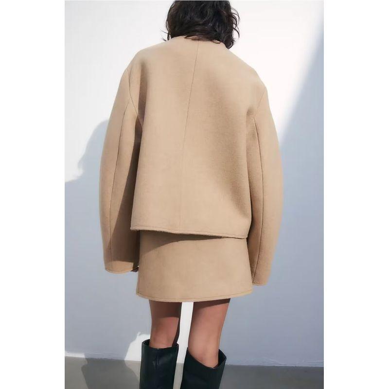 Spring New Leisure Suit European and American Beauty Bloggers Ins Woolen Outwear Female High Waist Asymmetric A- Line Skirt