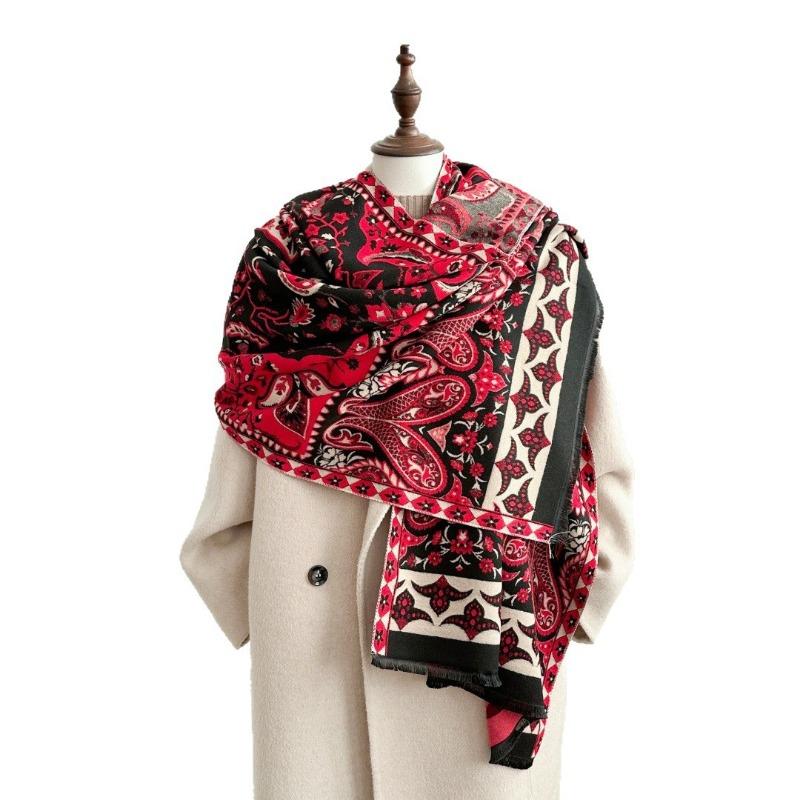 Women's shawl autumn and winter new imitation cashmere cashew flower scarf femininity long fringed double-sided scarf dual-purpose