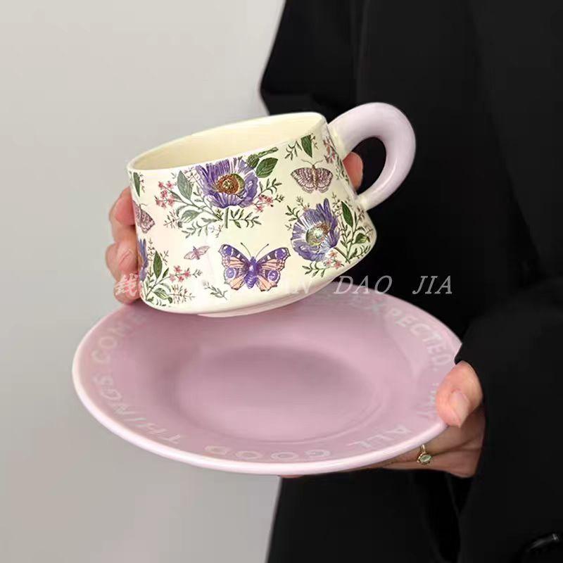 High-end Birthday Gift Girls' Souvenir Garden Designer Yuan Ceramic Cup Saucer Coffee Cup Meridian Tea Cup