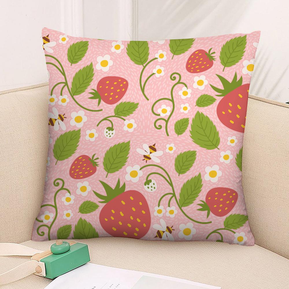 Cute Strawberry Pillow Case 3D Print Polyester Fiber 40*40 Cm Home Sofa Throw Pillow Cover Decoration Festival Gift