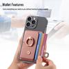 Litchi Grain Oil-Edge Ring Phone Case with Card Holder, Stand, Coin Purse & Color Block Gift Sticker