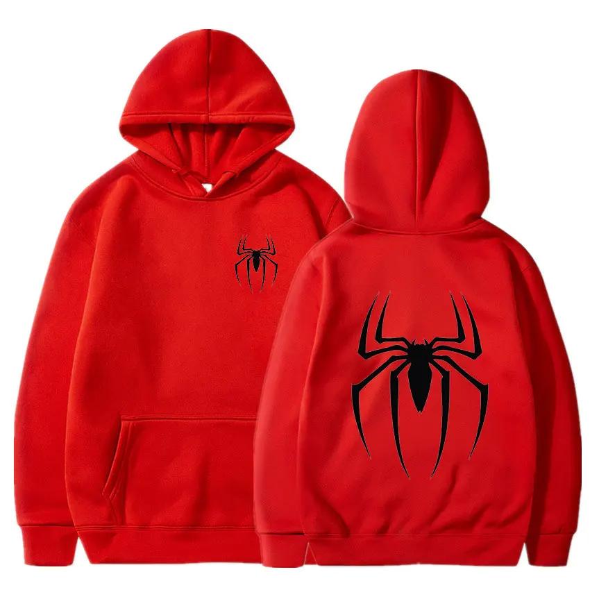 Men's Y2K Spider Print Hoodie Autumn Winter Adult Street Style Loose Hip Hop Punk Fashion Couple Sports Long Sleeve Pullover