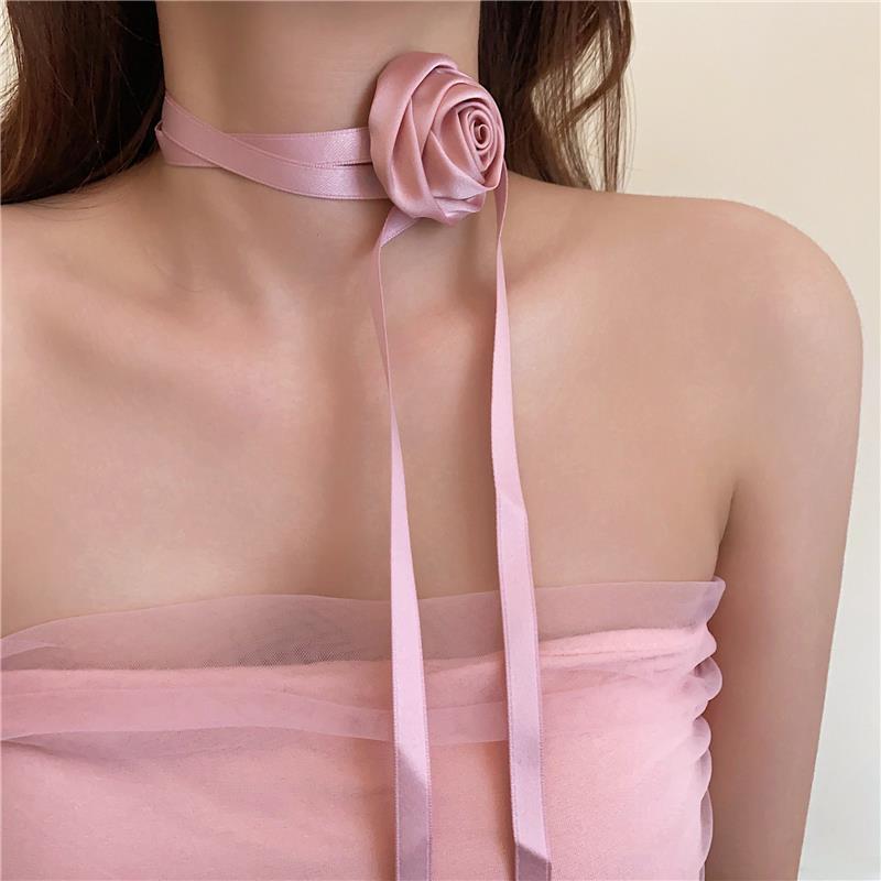 Ethereal Ribbon Rose Hair Tie Elegant Sweet Spring New Flower Choker Headband Dual-purpose Adjustable Hair Bands For Women