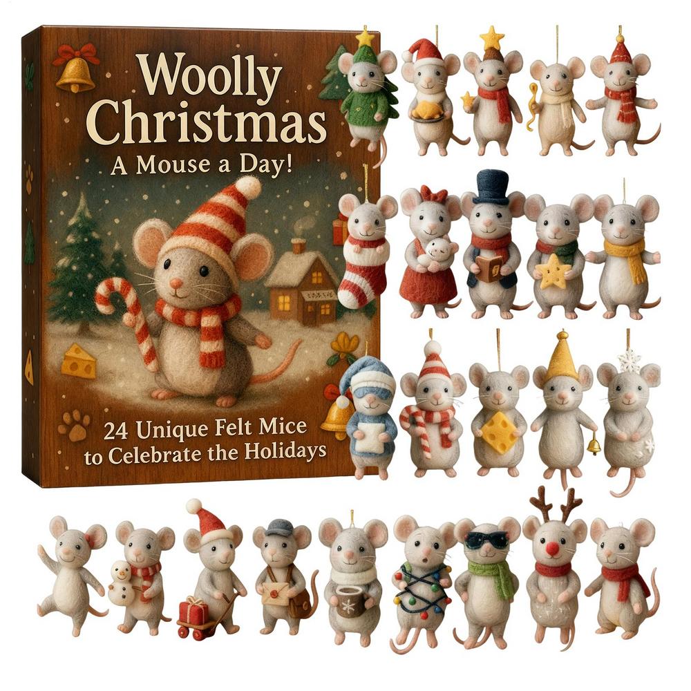 

Christmas Mice Advent Calendar Acrylic Ornament 24 Days Countdown Decor Winter Holiday Hanging Pendants for Tree Branches A