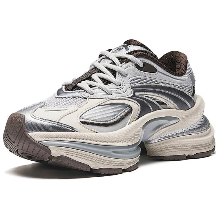 Anta Fabric Synthetic Leather Fuyiao 2 Edition Retro Trend Non-Slip Wear-Resistant Low-Top Casual Shoes Women sneaker Gray Silver 122448899-3