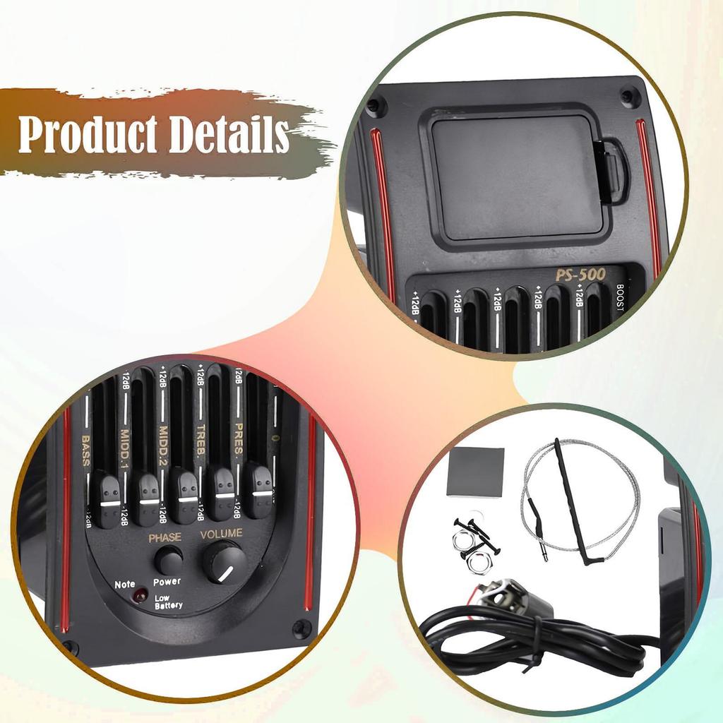 Guitar Pickup Piezo Preamp EQ Tuner LCD Display Tone Control for Classical Acoustic Guitars Performance Tools