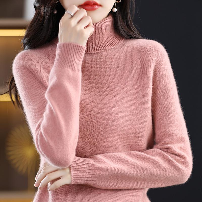 Maglione Pullover da Donna Autunno Inverno Ispessito a Collo Alto Alto a Spalla Scesa Manica Lunga - Top Base Layer in Maglia