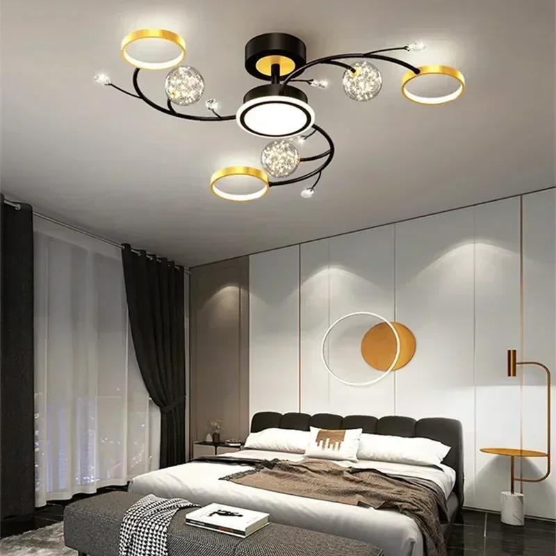 Modern Black Ceiling Chandeliers For Living Room Hall Ceiling Light Fixture Romantic Starry Gold Creative Ceiling Lamp Bedroom