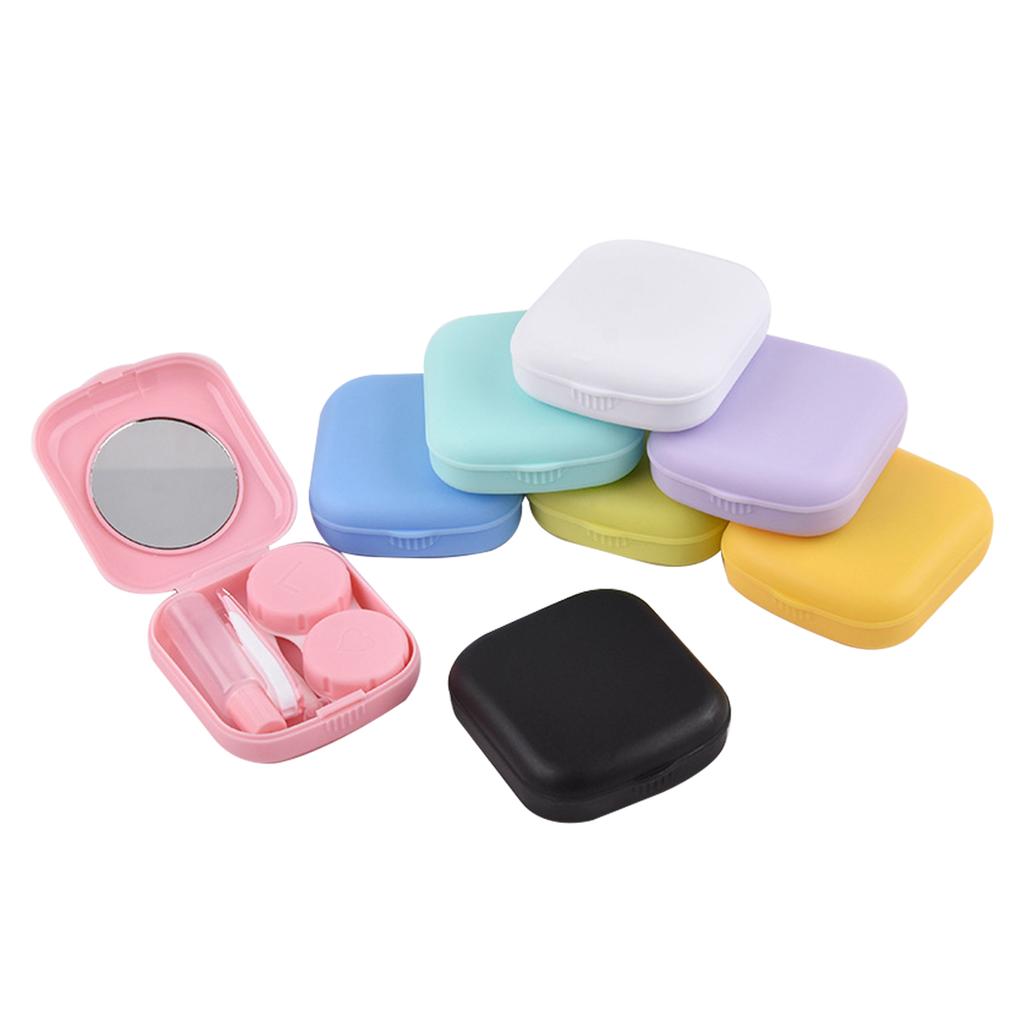 Simple Small Portable Candy-colored Lens Case Built-in Tweezers Suction Stick Frosted