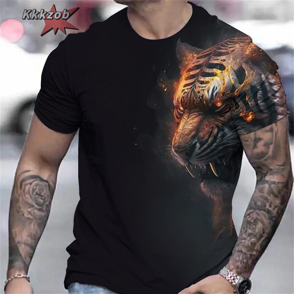 Men's Shirts Fierce Tiger Print T-Shirt 3D Animal Summer Short Sleeved Male Oversized T-Shirts Casual Tops Tees Men Clothing