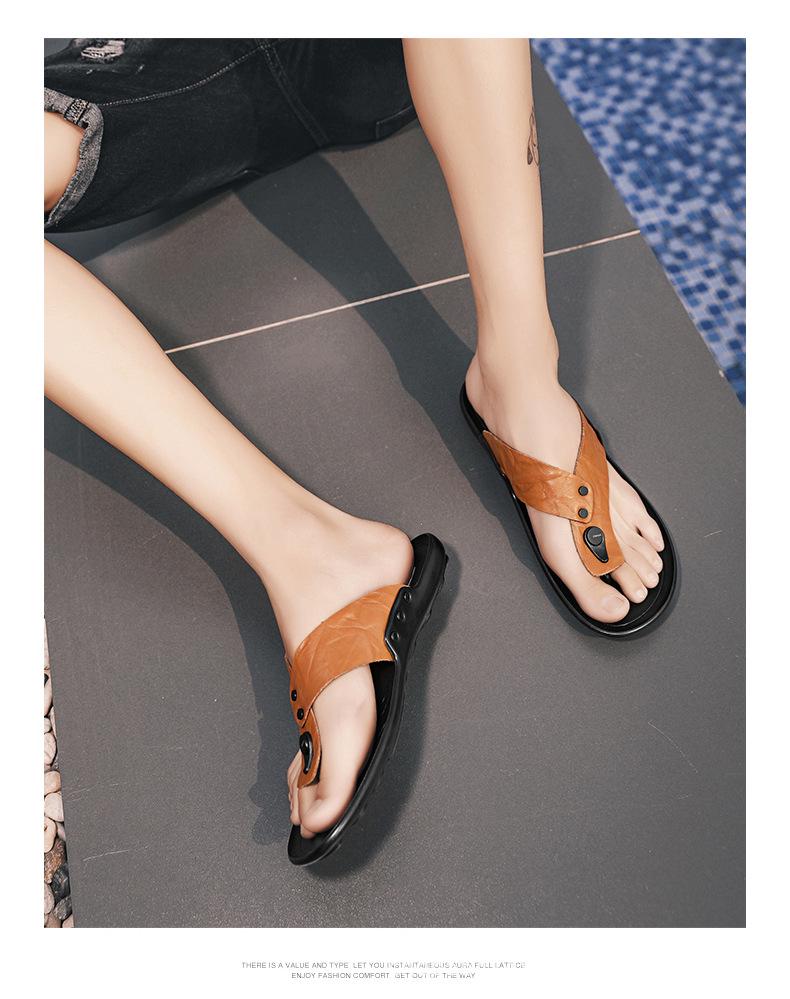 Men's Trendy Genuine Leather Flip-Flops: Casual Outdoor Beach Slippers