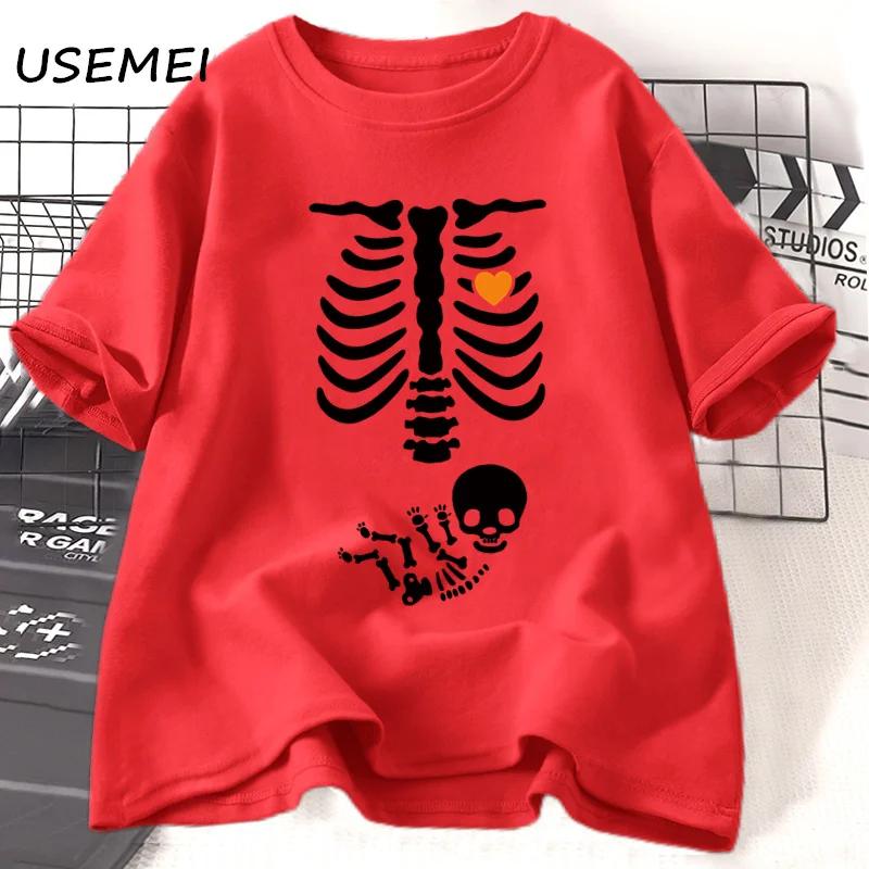 Skeleton Halloween Maternity Tshirt Funny Mother Pregnancy Announcement T-shirt Pregnant Women Fall New Mom Tees Clothing