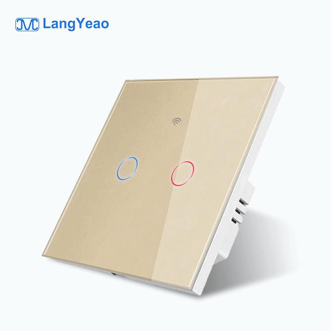 LangYeao EU UK 1/2/3/4 Gang Tuya WiFi Smart Switch Light Alexa Voice Control Touch Glass Wall Wireless No/With Neutral Wire