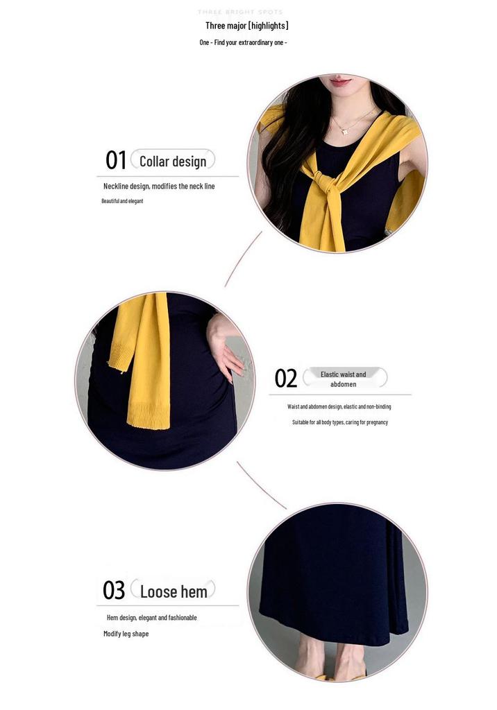 2026 Summer Elegant Maternity Tank Dress & Knit Shawl Two-Piece Set