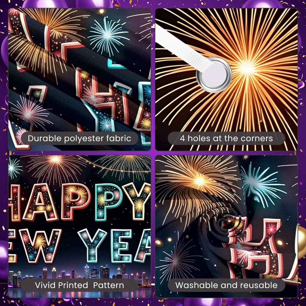 Eve Banner Polyester Material Happy New Year Banner Event Banner City Night Theme For Indoor Decoration Holiday Use Office Party