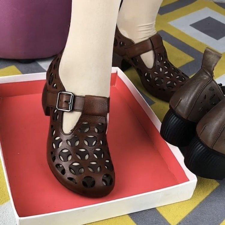 Retro Mom Shoes Mid-Cut Low-Top Shoes Mid-Heel Comfortable Breathable Single Shoes Casual Shoes Commuting Loafers for Women