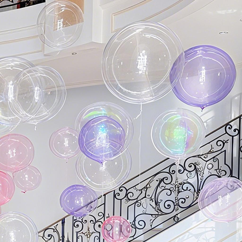 Rainbow 4D Round Aluminum Foil Balloon Transparent Crystal Popo Balloon Set, Used for Wedding, Birthday Party Shower Decoration