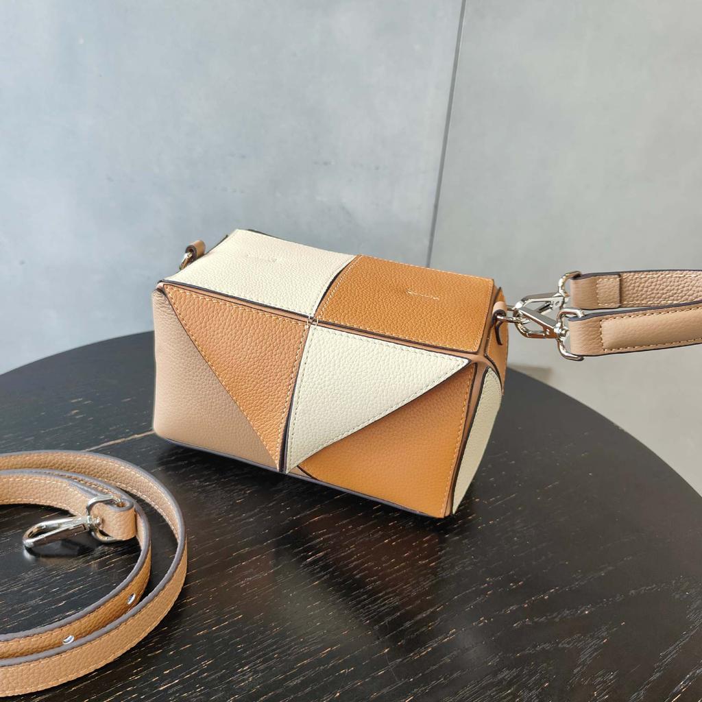 Leather Niche Design Bucket Bag  New Shoulder Messenger Bag Premium Geometric Splicing Commuter Women's Bag