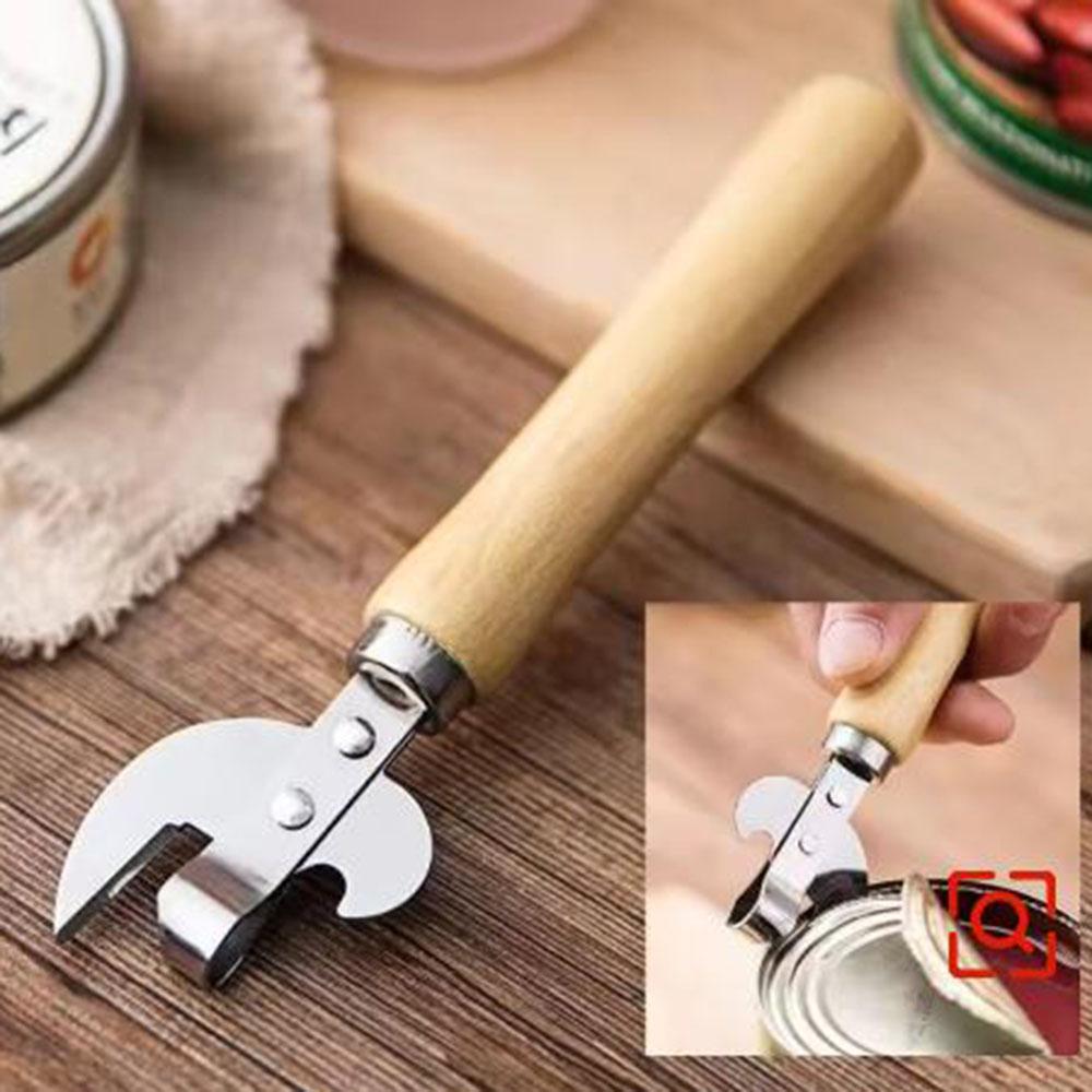 1pc Wooden Handle Can Opener, Canning Knife, Iron Skin Canning Multi-purpose Can Opener, Can Opener, Beer Bottle Opener For Rest