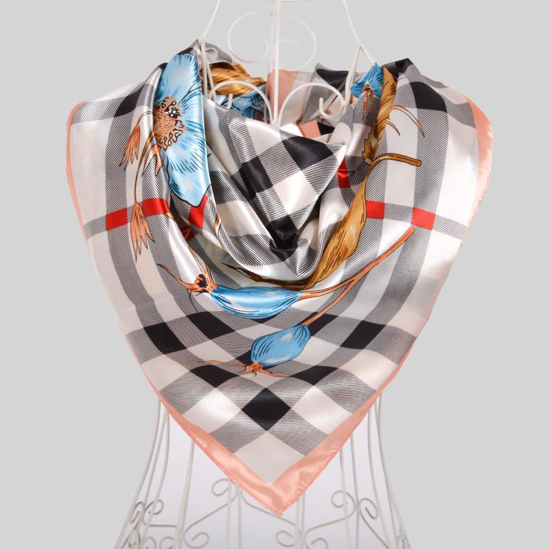 [BYSIFA] Navy Blue Chinese Roses Large Square Scarves New Female Elegant Large Silk Scarf Fashion Ladies Accessories 90*90cm