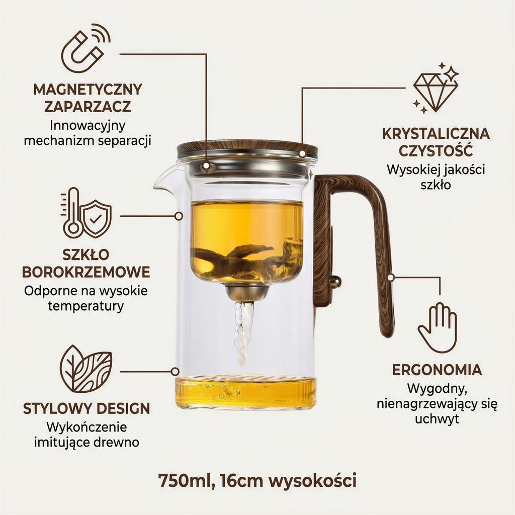 750 ML GLASS JUG WITH MAGNETIC TRIGGER INFuser FOR COFFEE AND TEA