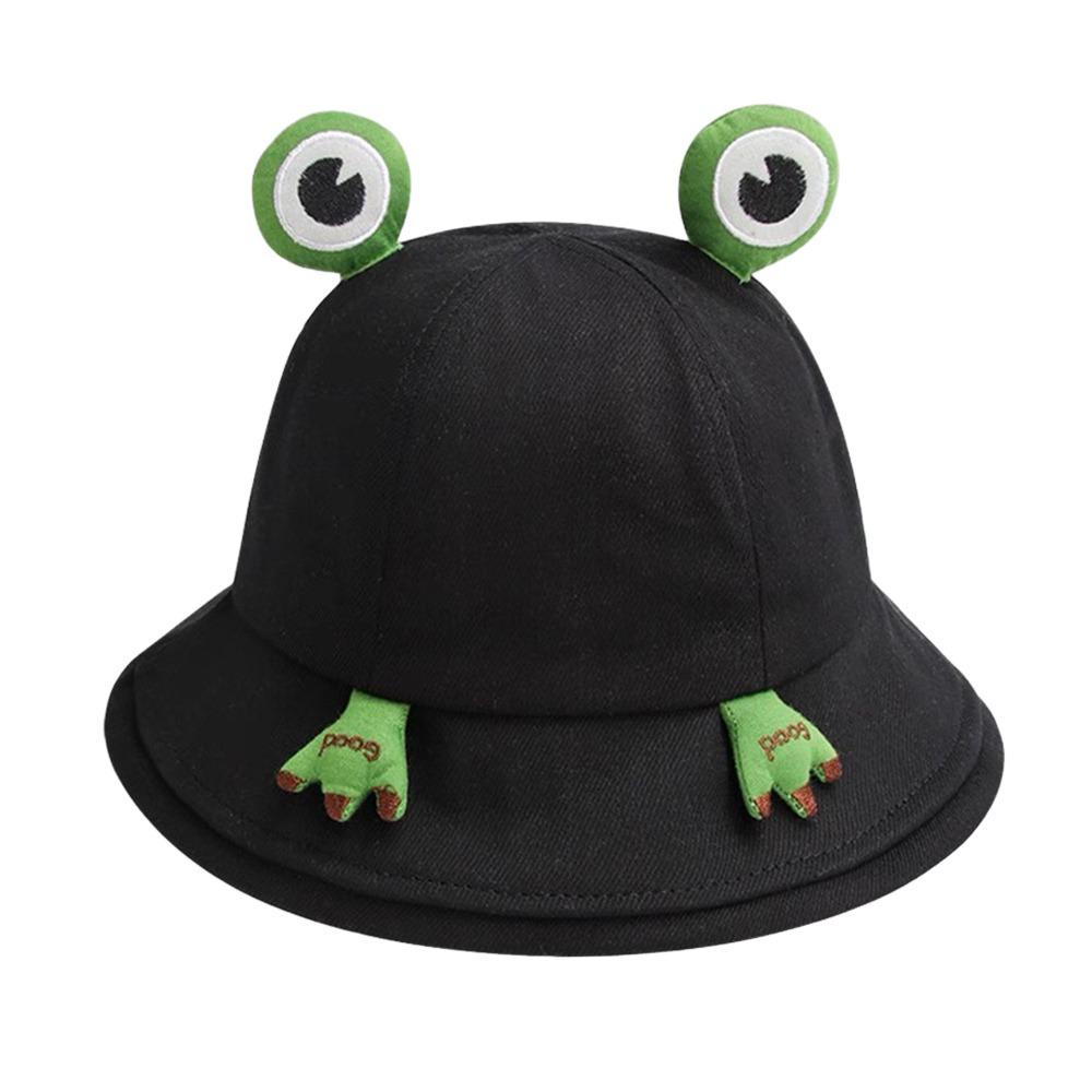 

Cute Frog-Shaped Cartoon Frog Bucket Hat Foldable Big Eyes Pattern Fisherman Hats Cotton Sunscreen Basin Hats чорний