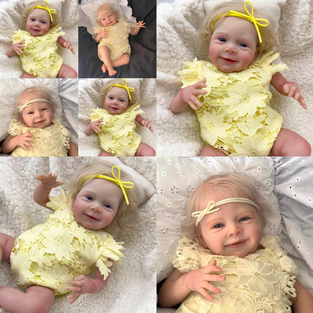 Złote Włosy Symulacja Zabawka Lalka Reborn Z Żółtym Ażurowym Ubraniem Design Dla Dzieci Prezent Świąteczny