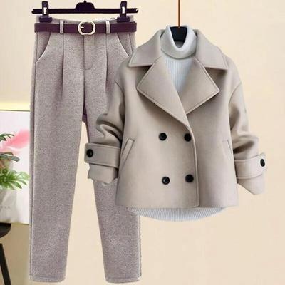 Herbst Winter Anzug Jacke Jacke Langarm Gestrickte Pullover Casual Hosen Drei Stück Set Elegante frauen Hose Set