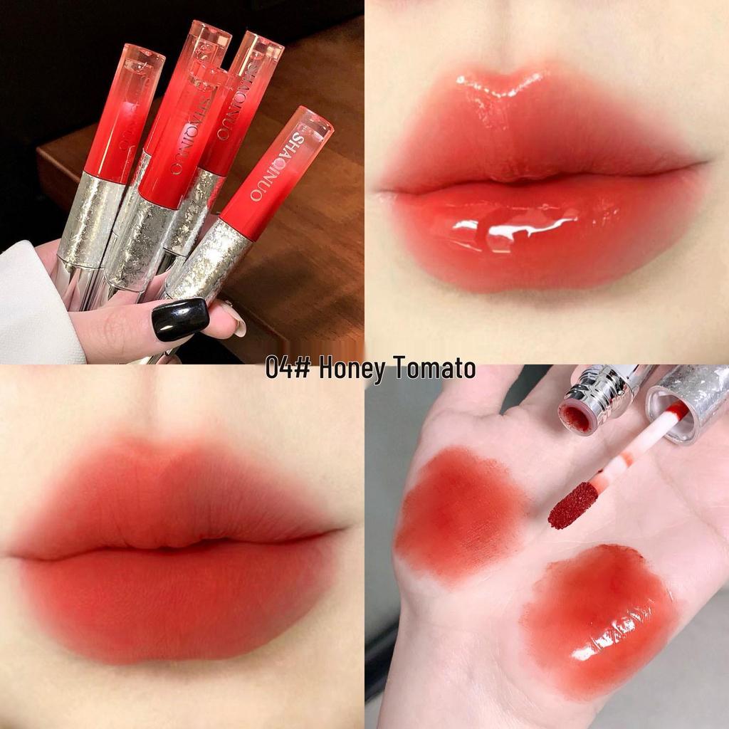 SHAQINUO Shimmering Double-Ended Lip Gloss: Matte Velvet, Mirror Finish, Long-Lasting, Non-Fade, Perfect for Students.