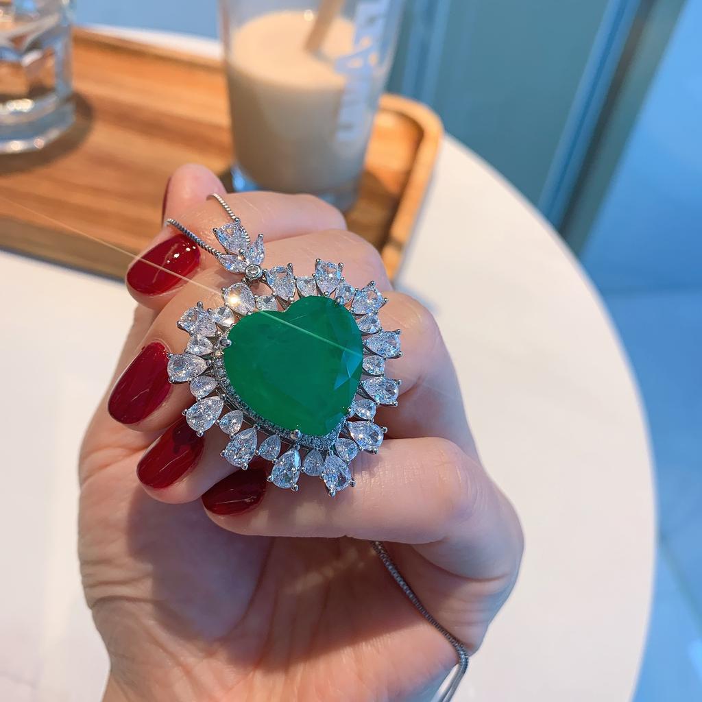Cross Border Love Inlay Simulation Paraiba Pendant Emerald Necklace Jewelry