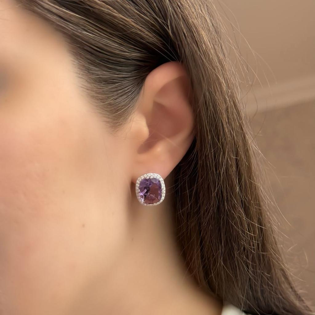Stříbrné náušnice s přírodním ametystem 9.015ct (2157731)