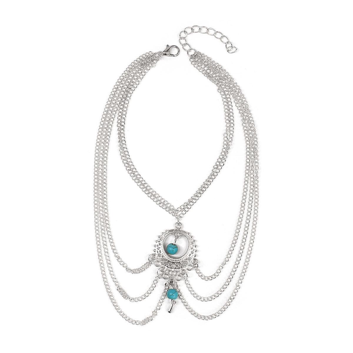 

Vintage Ethnic Style Hollow Turquoise Teardrop Anklet for Women серебряный