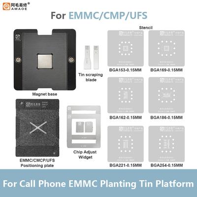 AMAOE EMMC EMCP UFS Lötplattform für BGA153 BGA162 BGA169 BGA186 BGA221 BGA254 0,15mm Reballing Schablone