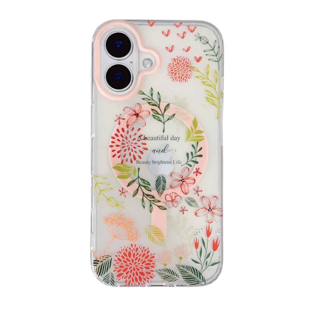 Magnetic Floral Phone Case, Suitable for IPhone15 Anti-drop 14pro Max Protective Case and Apple 16plus Shell