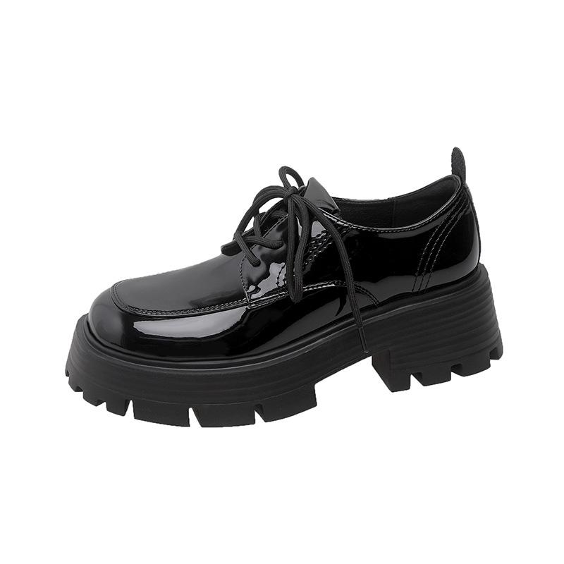 

Маленькие кожаные туфли в стиле колледжа, женские туфли на платформе и танкетке, лакированные лоферы на шнуровке, ретро кожаный бархат, женская обувь 34 чёрный