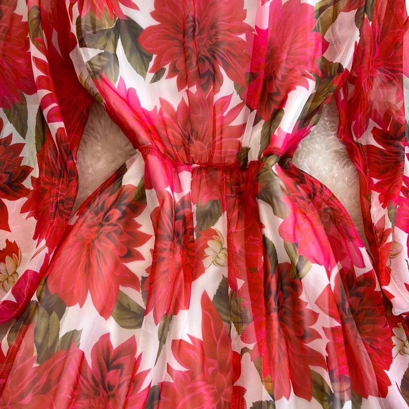 Camisole Dress for Holiday Temperament Floral Chiffon Vestidos Bandage Print Femme Robe Korean Casual Office Lady Ropa Mujer