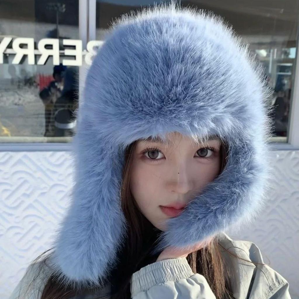 Blauer Nerzimitat Lei Feng Hut Damen Winter Plüsch Ski Kalt Warm Ohrenschutz Hut Fleece Verdickter Hut