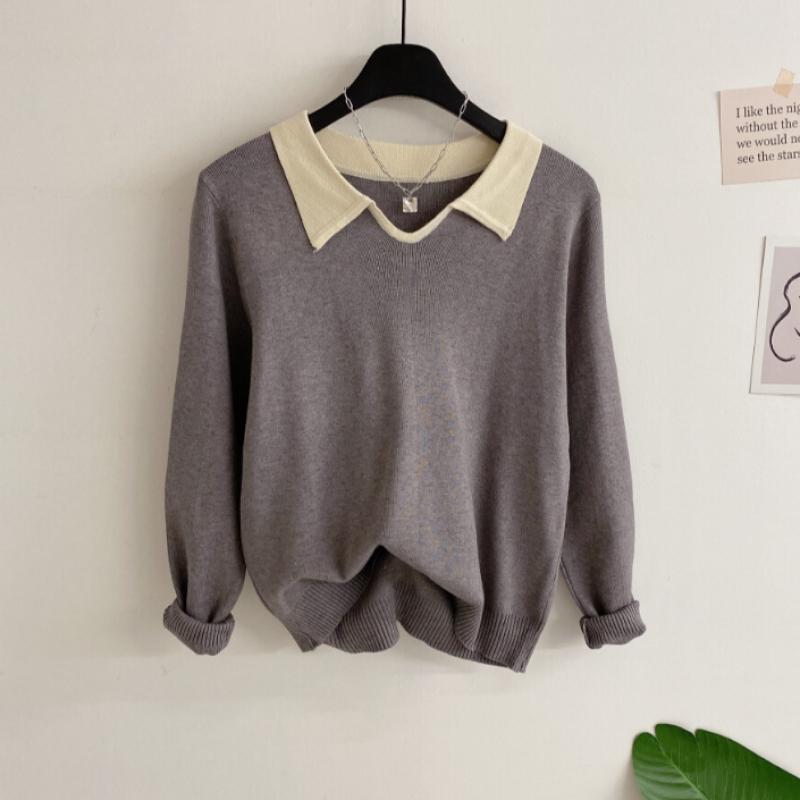 Honey J Women Diff An Color Block Slit Collar Knit 3 Color