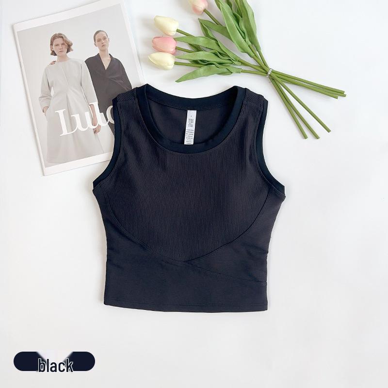 Damen Ripp-Y-Rücken Yoga Tanktop mit festen Cups - Hohe Elastizität, Figurbetont, Integrierter Sport-BH