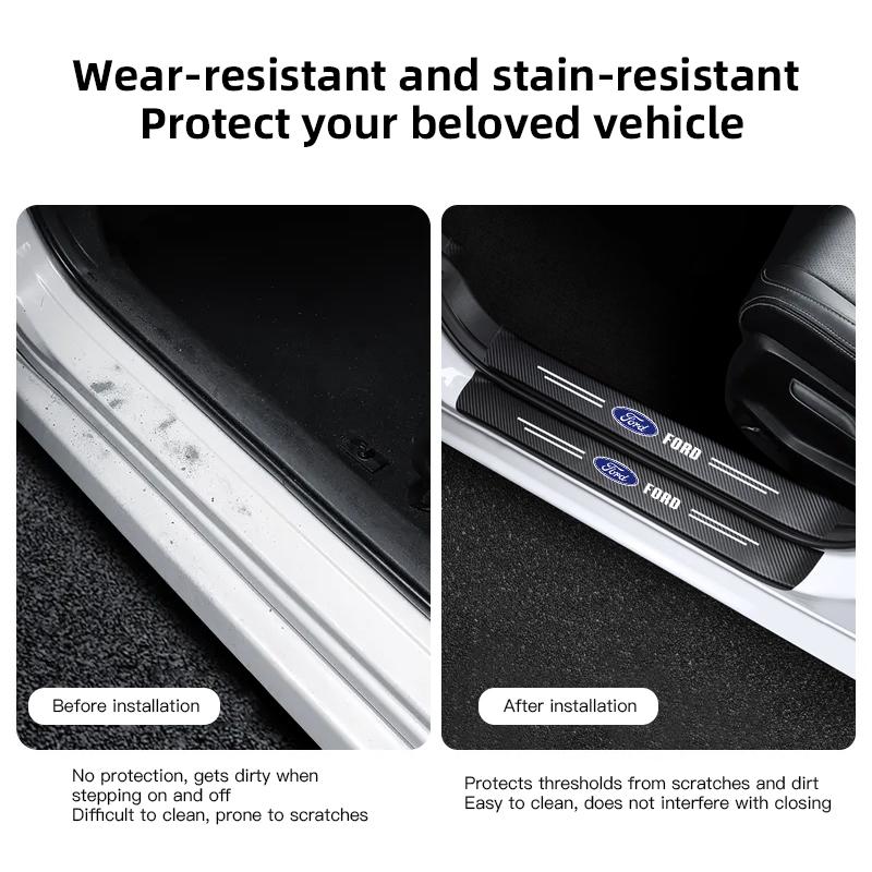 1/4/5Pcs Carbon Fiber Car Threshold Protection Stickers Interior Accessories For Ford ST Line Focus Mustang Fiesta Puma Ranger