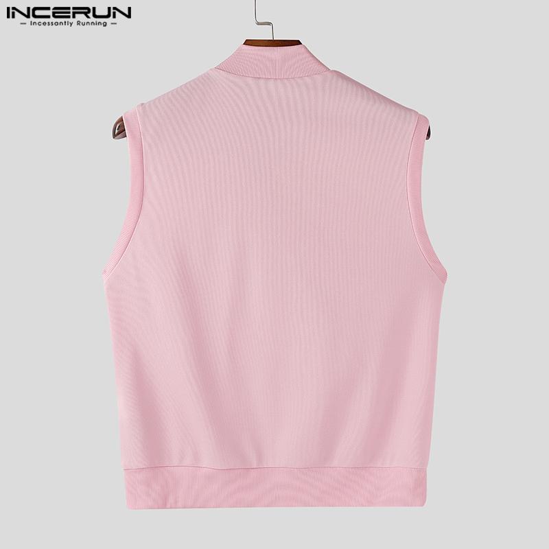 INCERUN Men Stand Neck Sleeveless Solid Casual Loose Tank Tops
