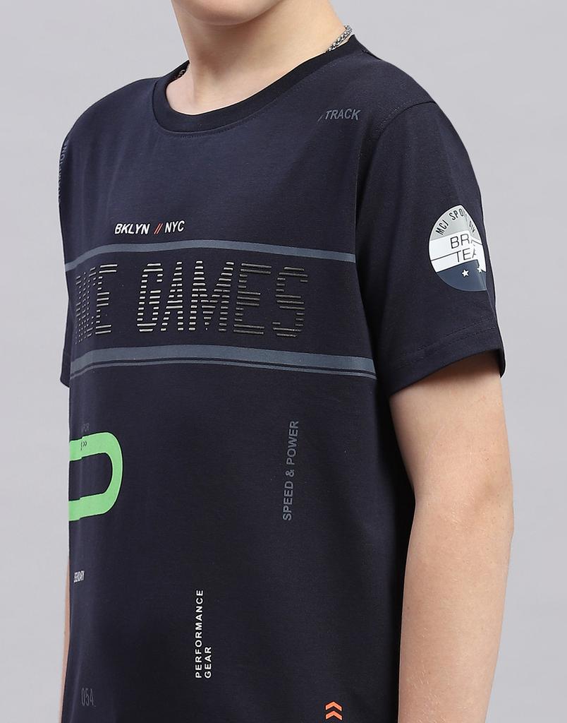 MONTE CARLO Jungen Dunkelblau bedrucktes Rundhals-T-Shirt