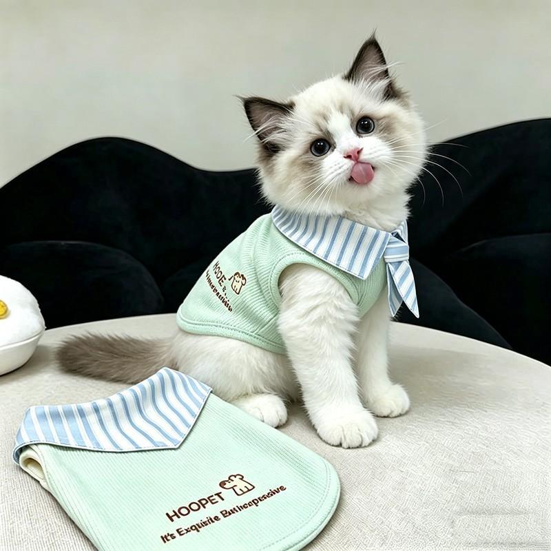 Cat Vest College Style Cute Macaron Collar Striped Lightweight Anti-Shedding Ragdoll Golden Shaded Cats