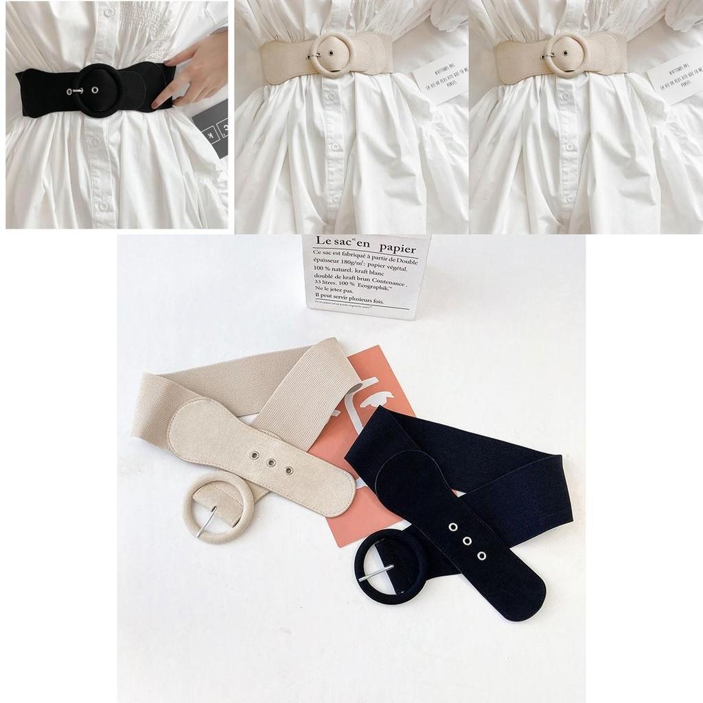 Womens Sophisticated Dressing Belt 2024 Korean Style Black And White Large Buckle Round